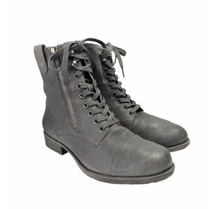 Tara M Harlow Gray pebbled leather zip lace up comfort combat boots womens 7.5